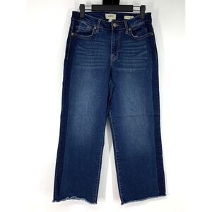 LOGO Lori Goldstein Jeans Wide Leg Two Tone Blue Denim Fray Womens Size 4